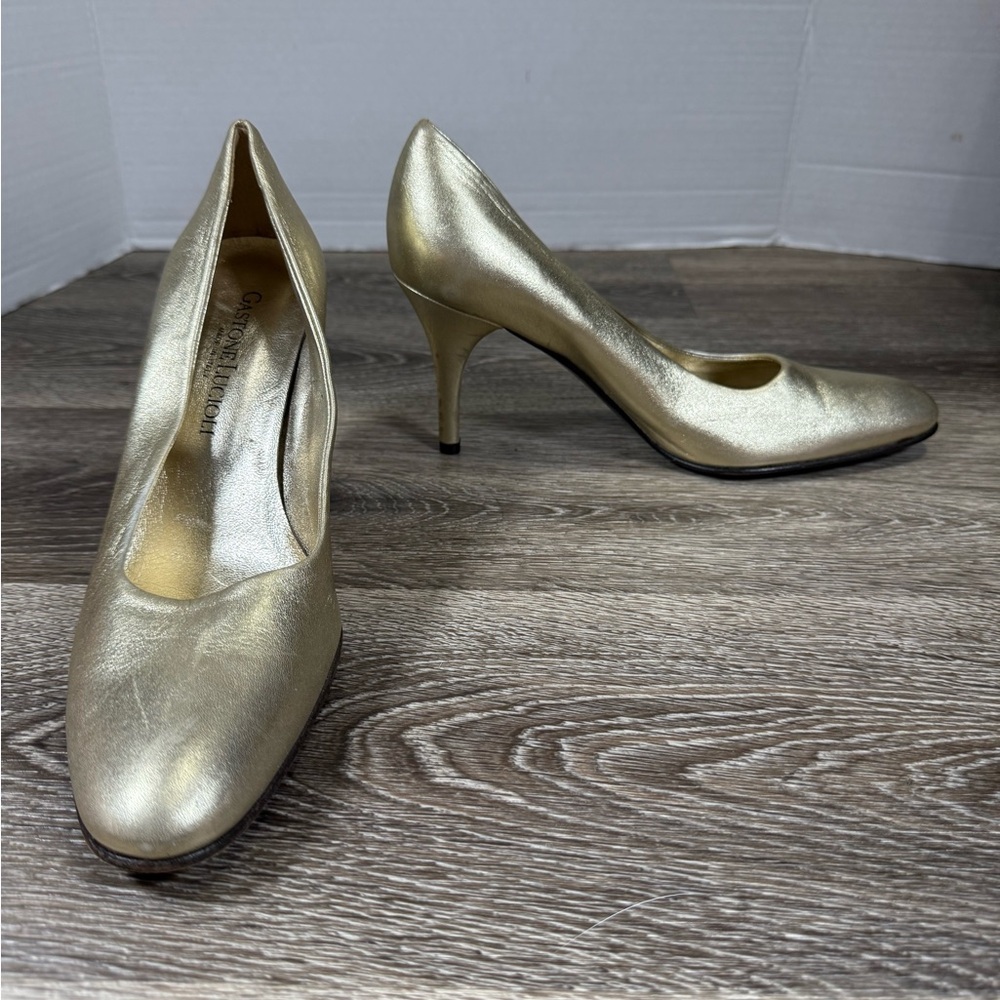 Gastone Lucioli‎ Shoes Women 6.5 Gold Italian Designer Leather Pumps 3" Heel